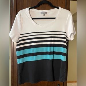 Cotton Laura striped shirt sleeve tshirt white, teal and navy